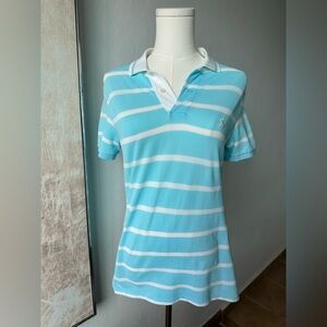 Ralph Lauren Sport Women’s Light Blue Striped Polo Shirt Size M Preppy Golf
